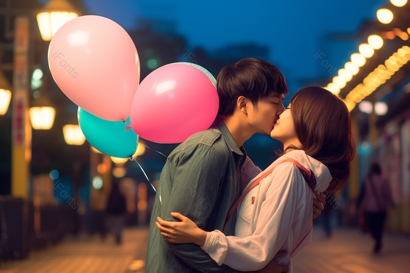 夜晚下游乐园情侣夜晚亲吻人物摄影图,高清,摄影图,摄影图片,图片大全,摄影图免费下载